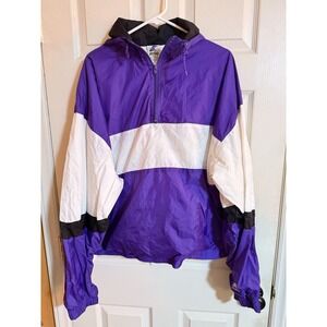 Vintage Eastbay Windbreaker Purple Color Block 3XL Pullover Hooded Vented